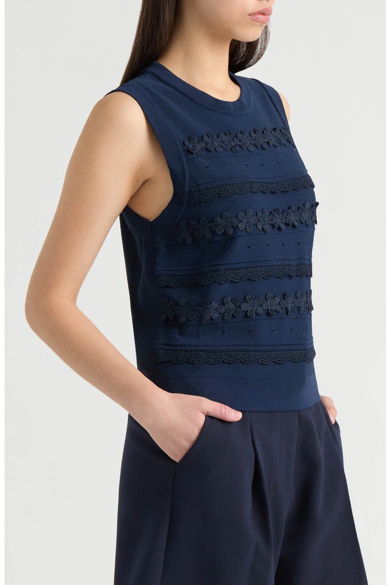 Floral Appliqué Sweater, Alternate, color, NAVY