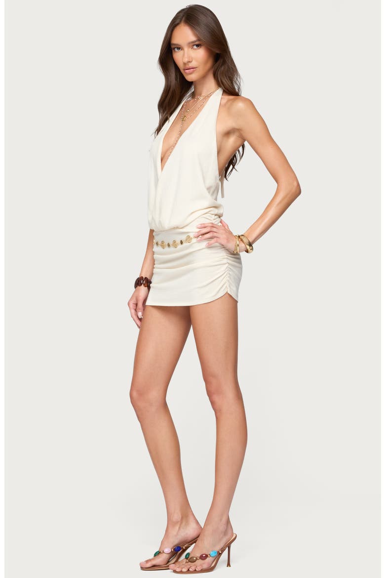 Adrian Backless Cowl Halter Neck Knit Minidress, Alternate, color, CREAM