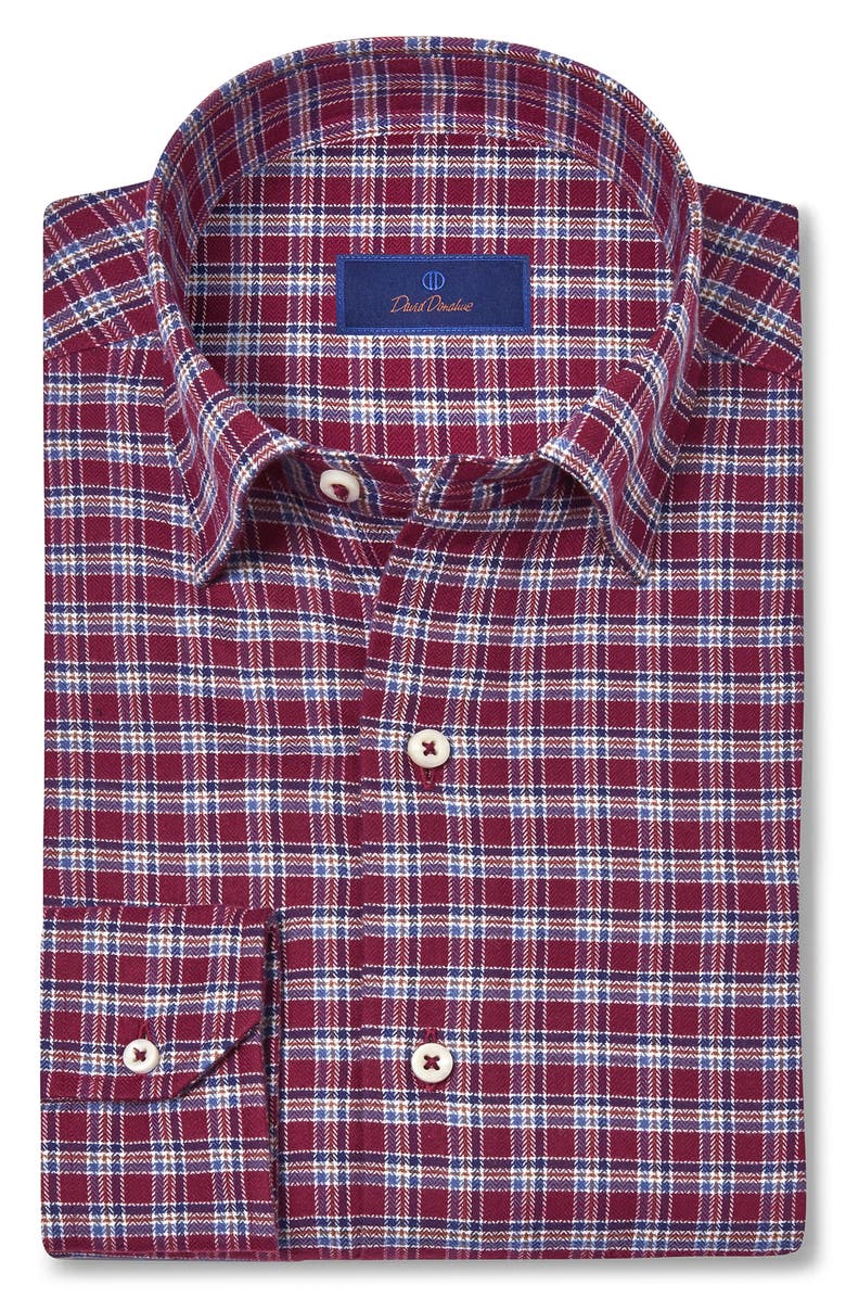 David Donahue Herringbone Check Print Sport Shirt, Alternate, color, Merlot/ Multi