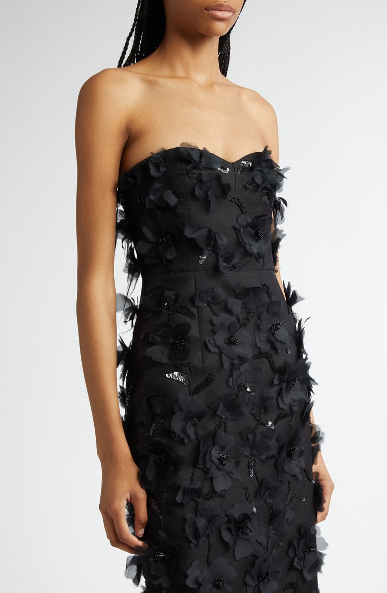 Michael Kors Collection Floral Strapless Silk & Wool Dress, Alternate, color, Black