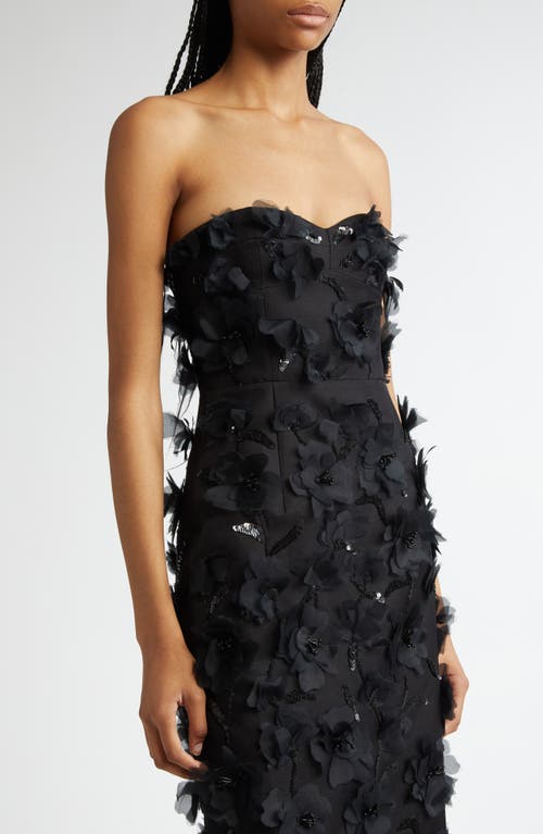 Michael Kors Floral Hand Embellished Strapless Sheath Dress In Black