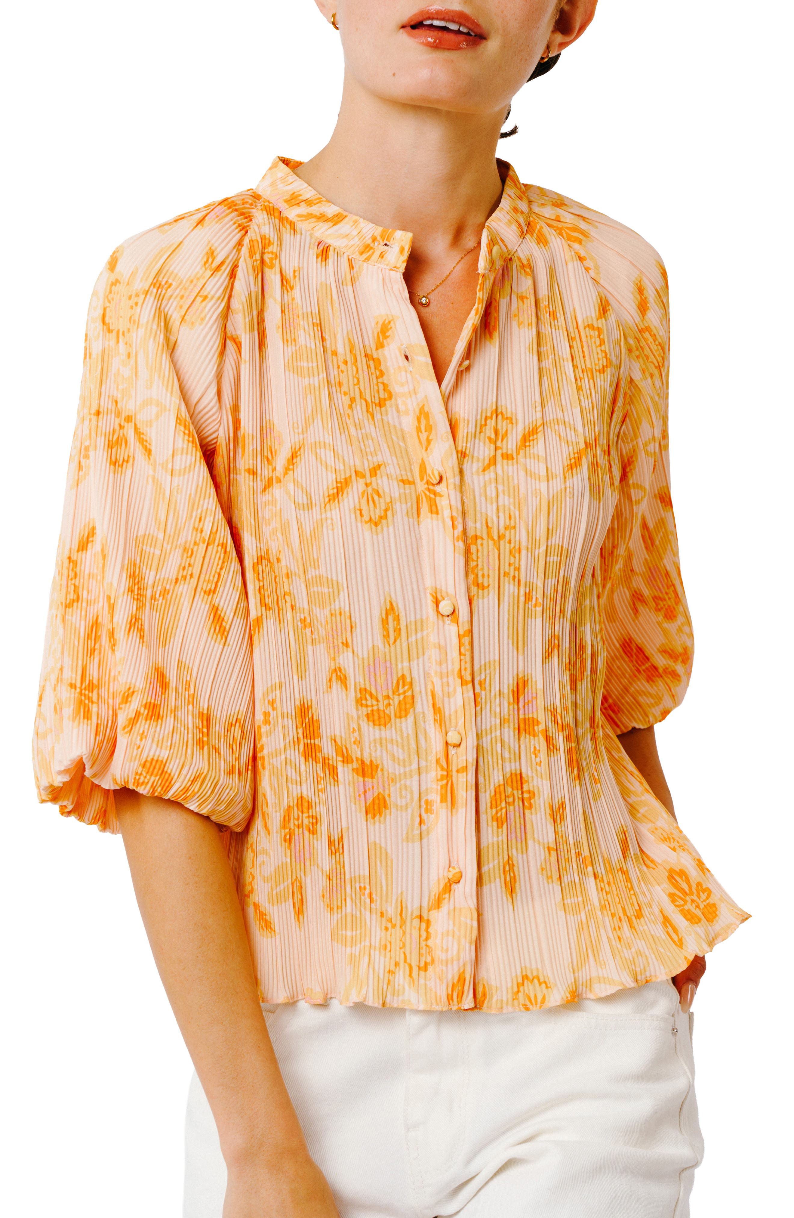 Helen Pleated Balloon Sleeve Top