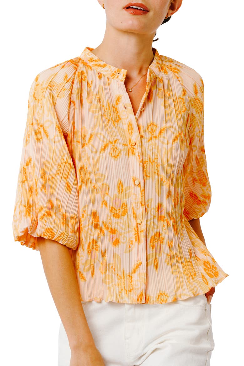 Helen Pleated Balloon Sleeve Top, Main, color, YELLOW MULTI