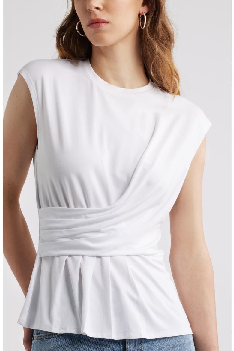 Draped Cap Sleeve Peplum Top, Alternate, color, WHITE