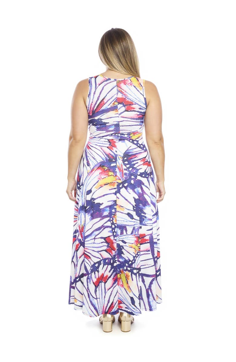24seven Comfort Apparel Plus Size Butterfly Scoop Neck Sleeveless A-Line Maxi Dress, Alternate, color, Purple Multi