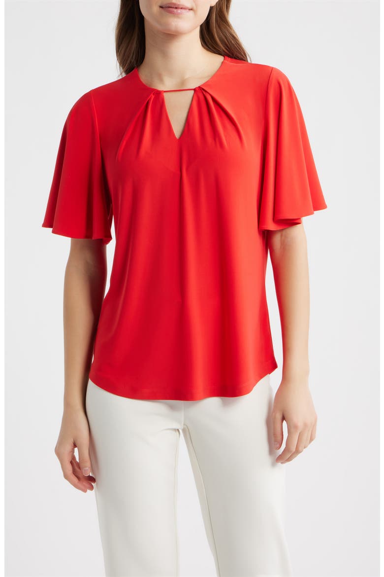 Pleat Neck Bell Sleeve Top, Main, color, BEGONIA RED