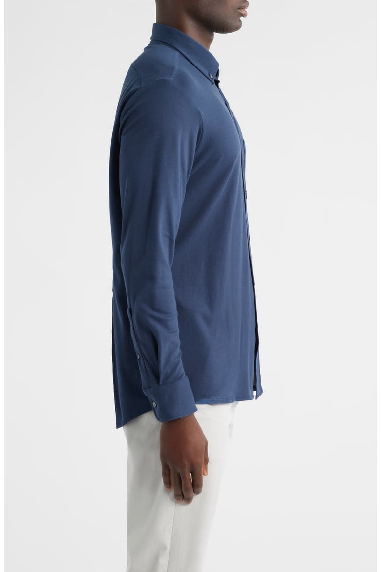 SILVER Cotton Blend Piqué Button-Down Shirt, Alternate, color, TRUE NAVY