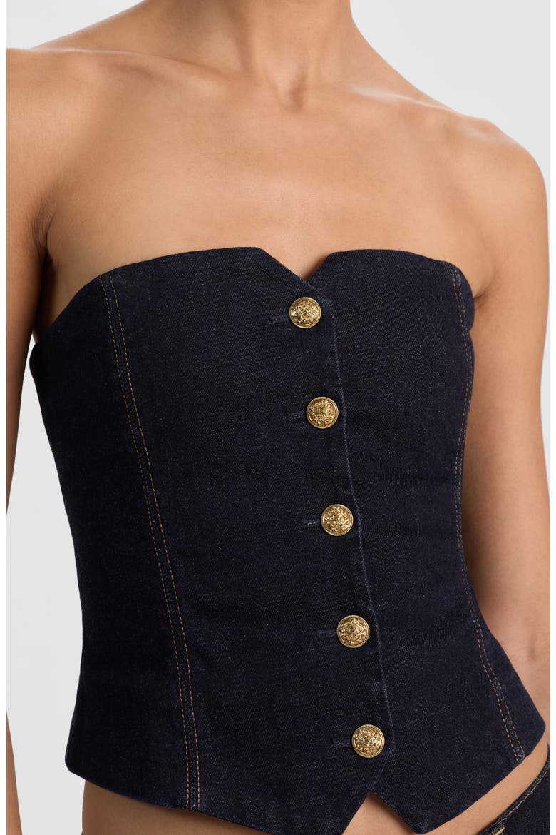 Kelcey Denim Corset Top, Alternate, color, DARK RINSE