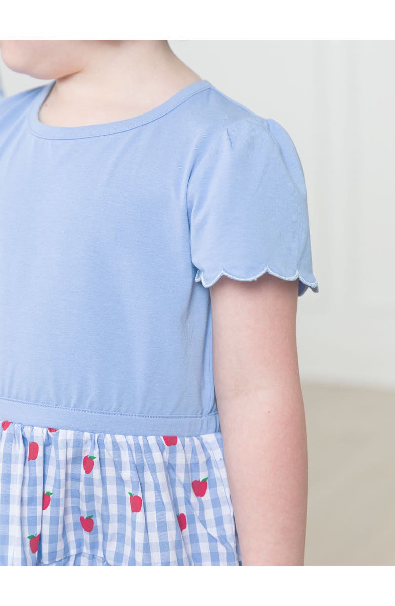 RuffleButts Mixed Media Short Sleeve Tiered Dress, Alternate, color, Apple Orchard Classic Gingham