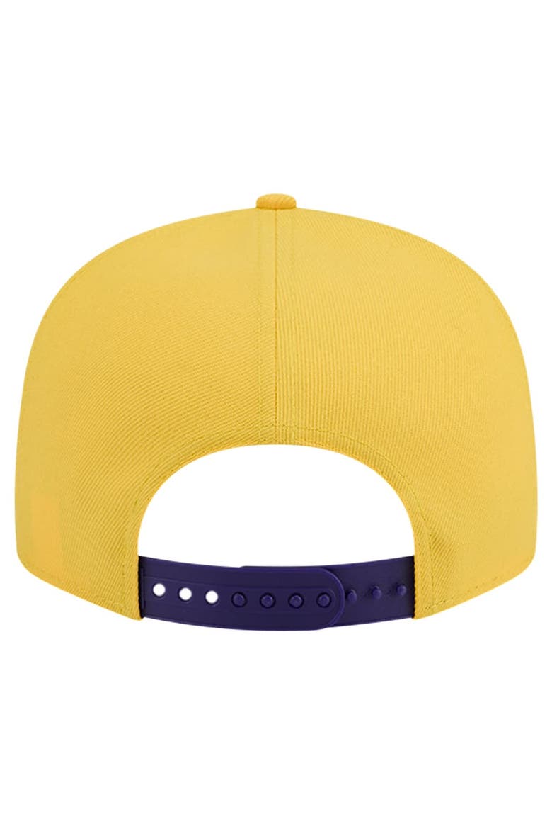 Men's New Era White/Purple Los Angeles Lakers Throwback Gradient Tech Font 9FIFTY Snapback Hat, Alternate, color, White