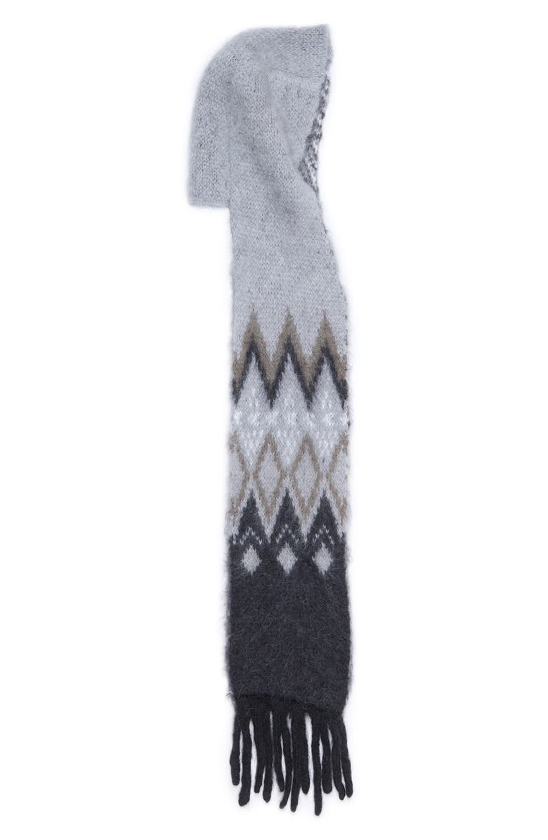 Acne Studios Fair Isle Mohair & Wool Blend Hooded Fringe Scarf, Main, color, Grey