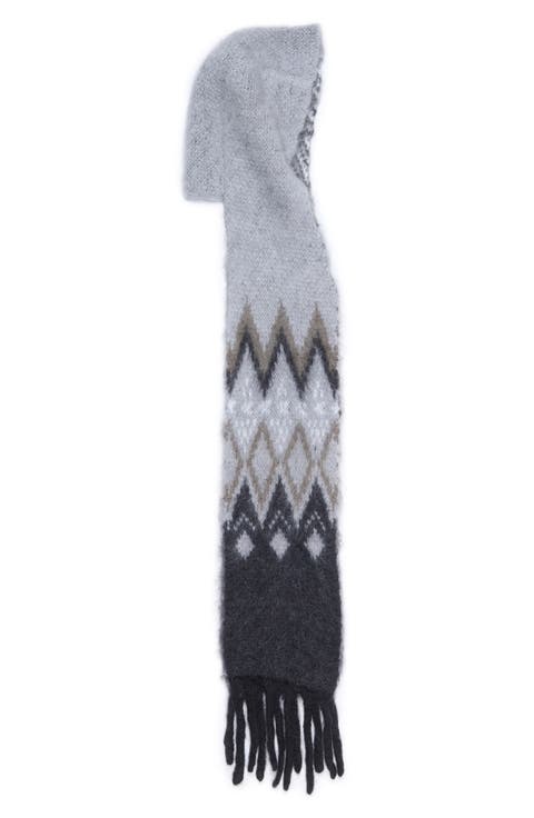 Fair Isle Mohair & Wool Blend Hooded Fringe Scarf