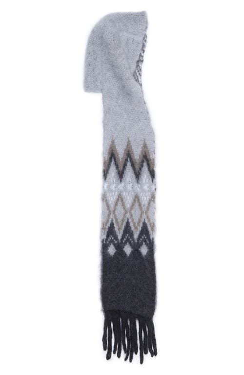 Acne Studios Fair Isle Mohair & Wool Blend Hooded Fringe Scarf In Gray