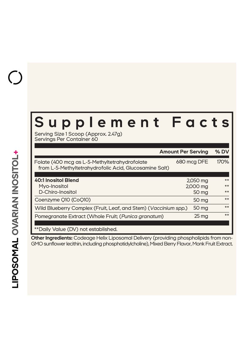 Liposomal Ovarian Inositol + Folate & CoQ10 Powder Supplement, Alternate, color, White