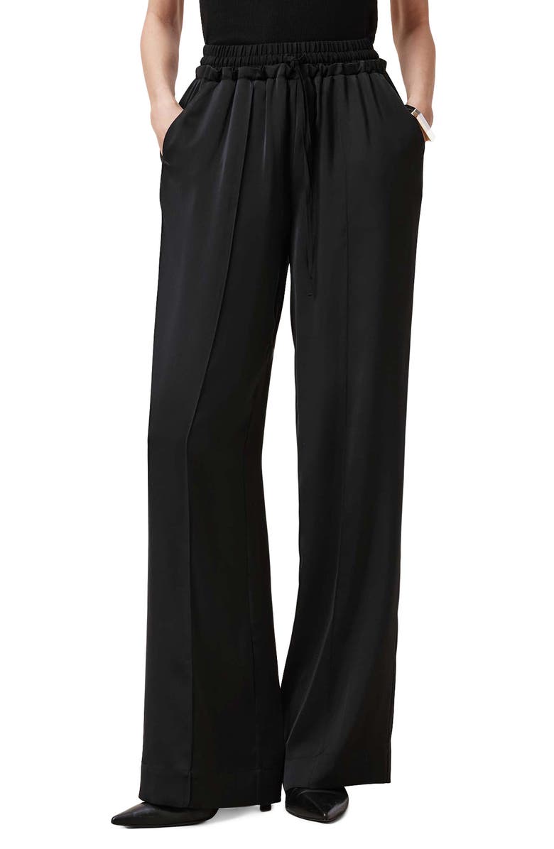 AllSaints Alba Wide Leg Satin Drawstring Pants, Main, color, 