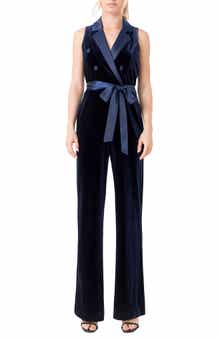 Satin Trim Velvet Jumpsuit
