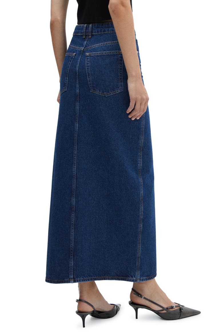 Front Slit Denim Midi Skirt, Alternate, color, DARK BLUE