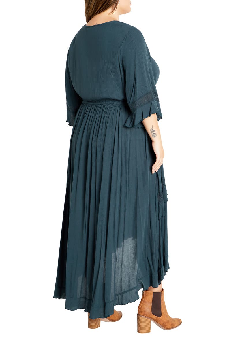 Rosie Lace Trim High-Low Maxi Dress, Alternate, color, TEAL