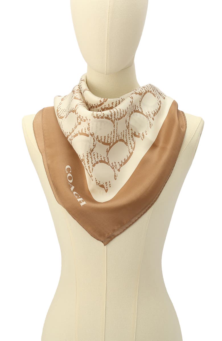 COACH Offset Signature C Silk Square Scarf, Main, color, Natural/ Amber