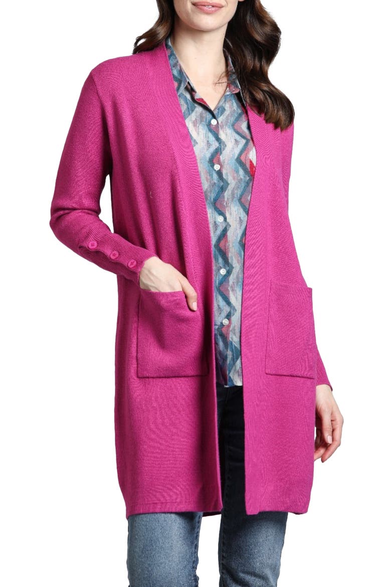 Open Front Cardigan, Main, color, RASPBERRY