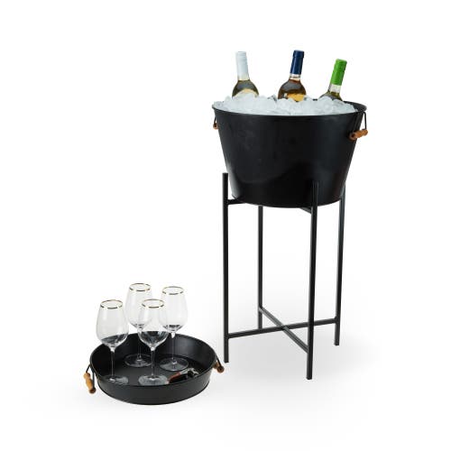 Twine Black Beverage Tub With Stand & Tray In Black