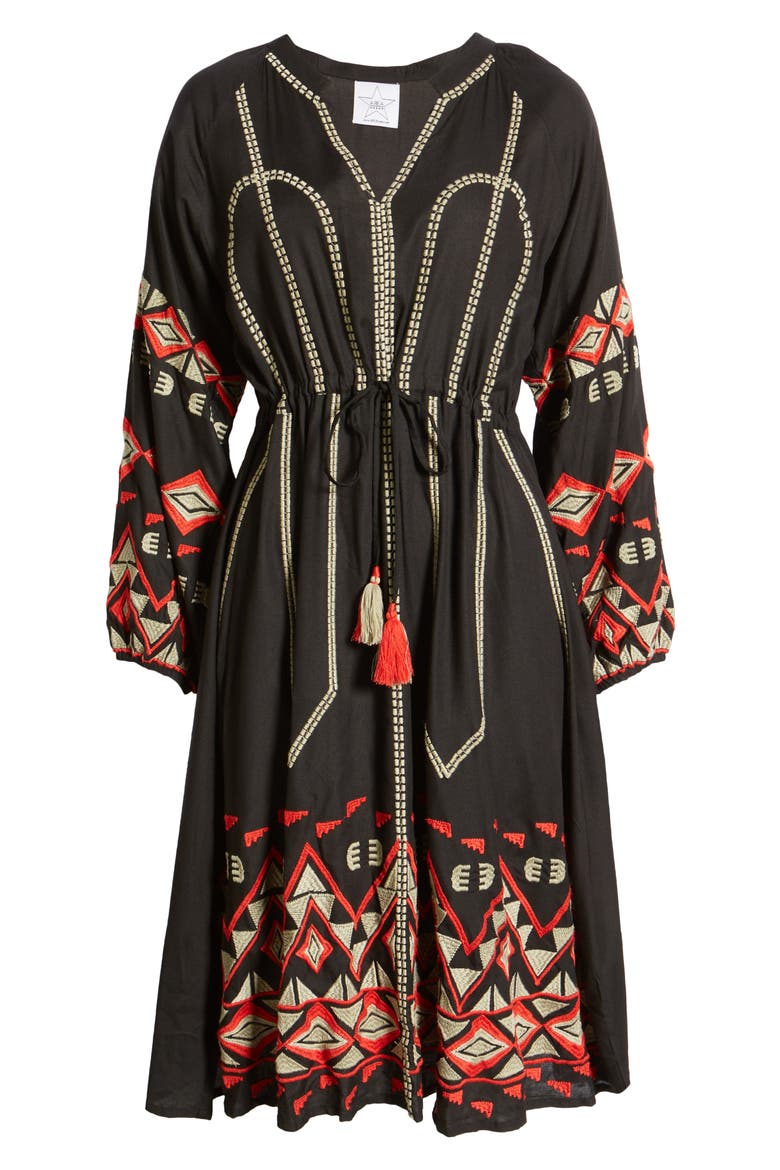 Bryant Embroidered Long Sleeve Dress, Alternate, color, BLACK
