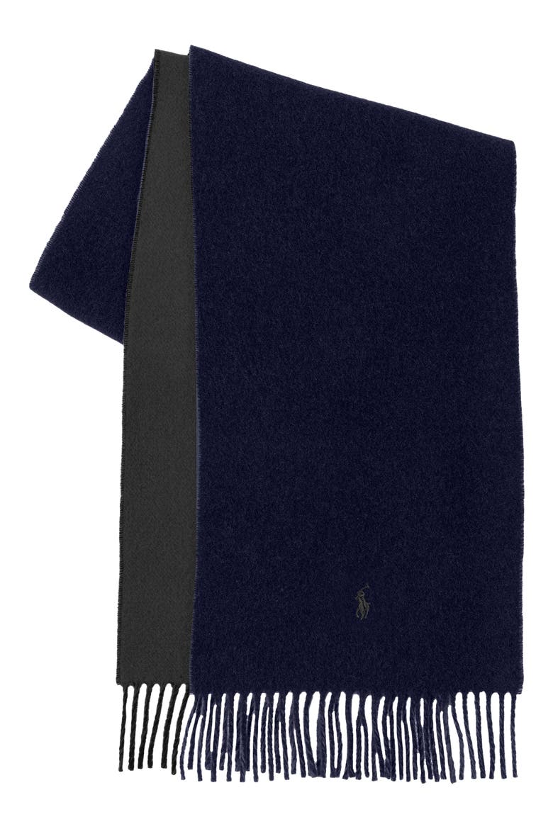 Double Faced Wool Scarf, Alternate, color, NAVY/ CHARCOAL