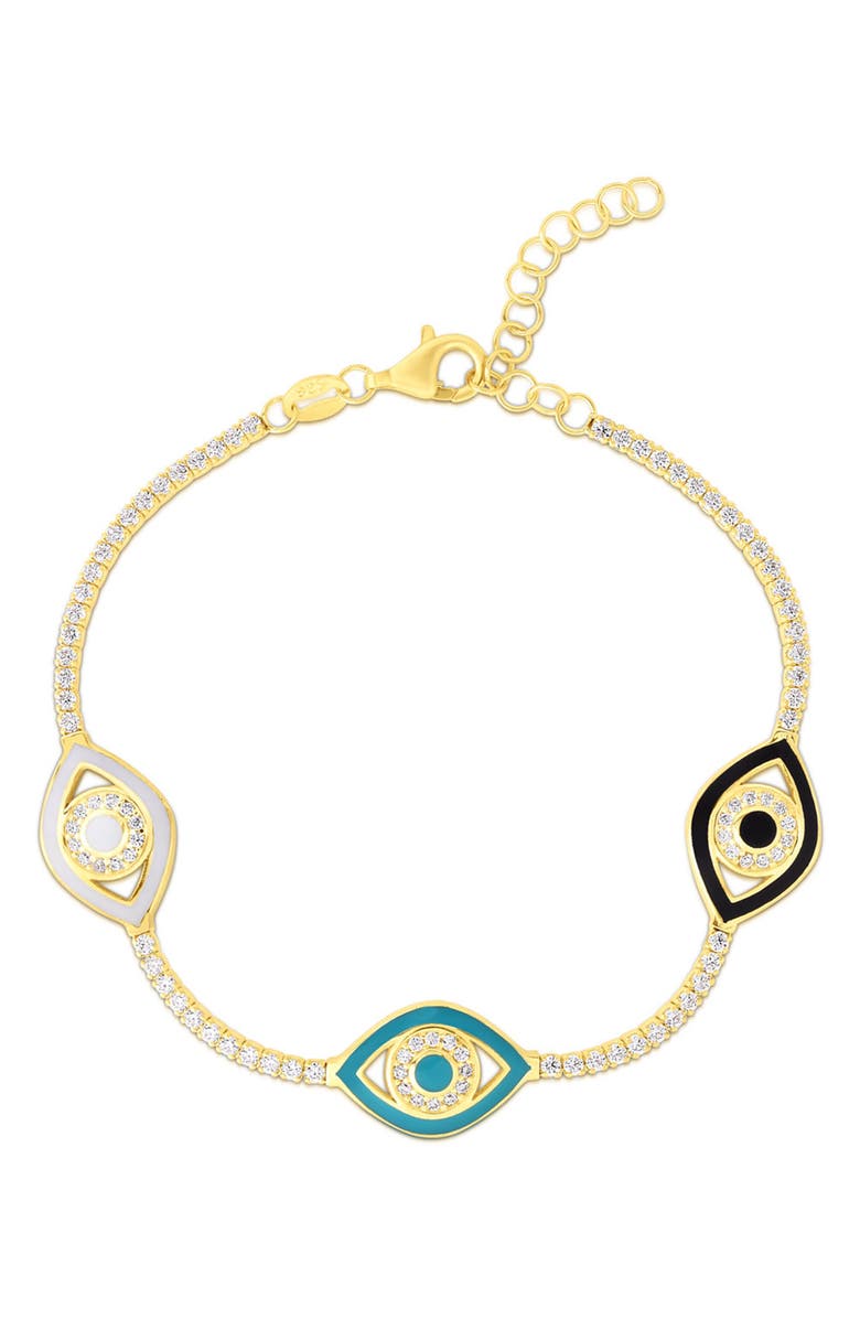 SPHERA MILANO 14K Gold Plated Sterling Silver & CZ Evil Eye Bracelet, Main, color, Yellow Gold