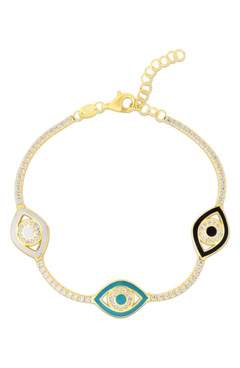 14K Gold Plated Sterling Silver & CZ Evil Eye Bracelet