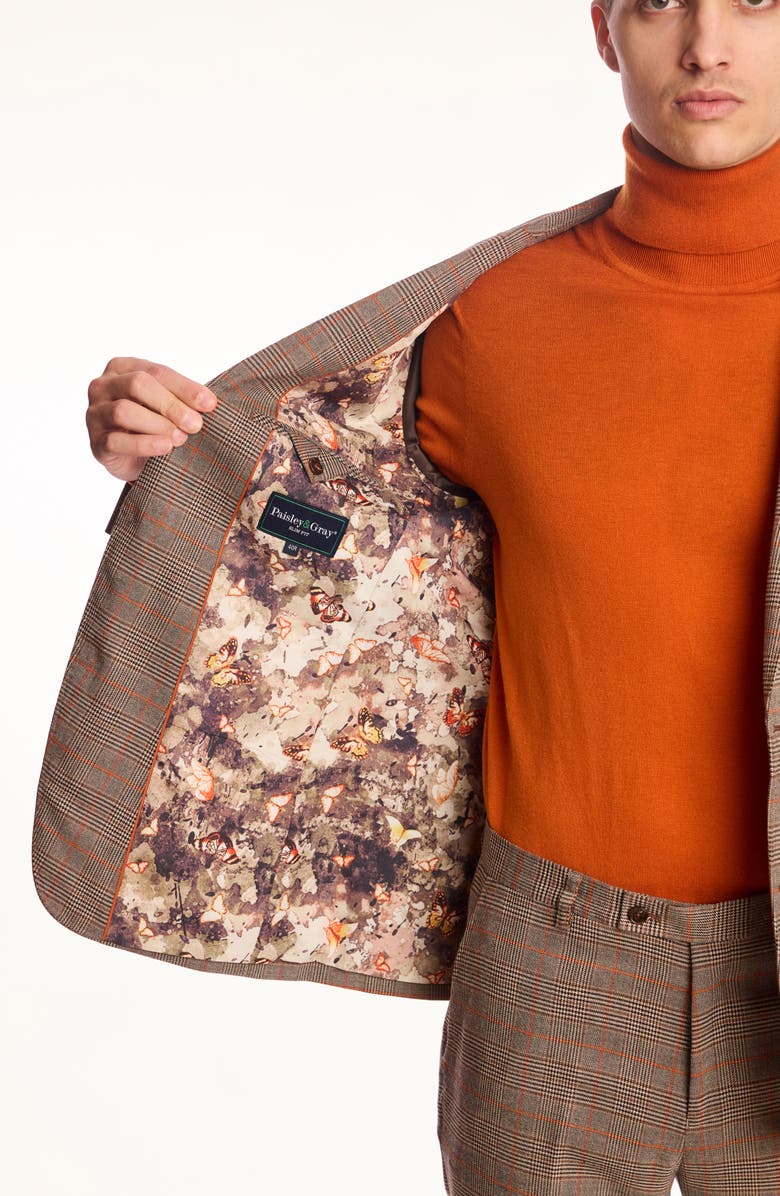 PAISLEY & GRAY Dover Slim Fit Orange Glen Plaid Blazer, Alternate, color, Orange Pop Prince Of Wales