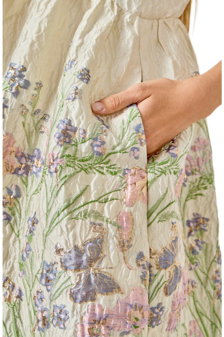 Metallic Floral Jacquard Minidress, Alternate, color, CREAM MULTI