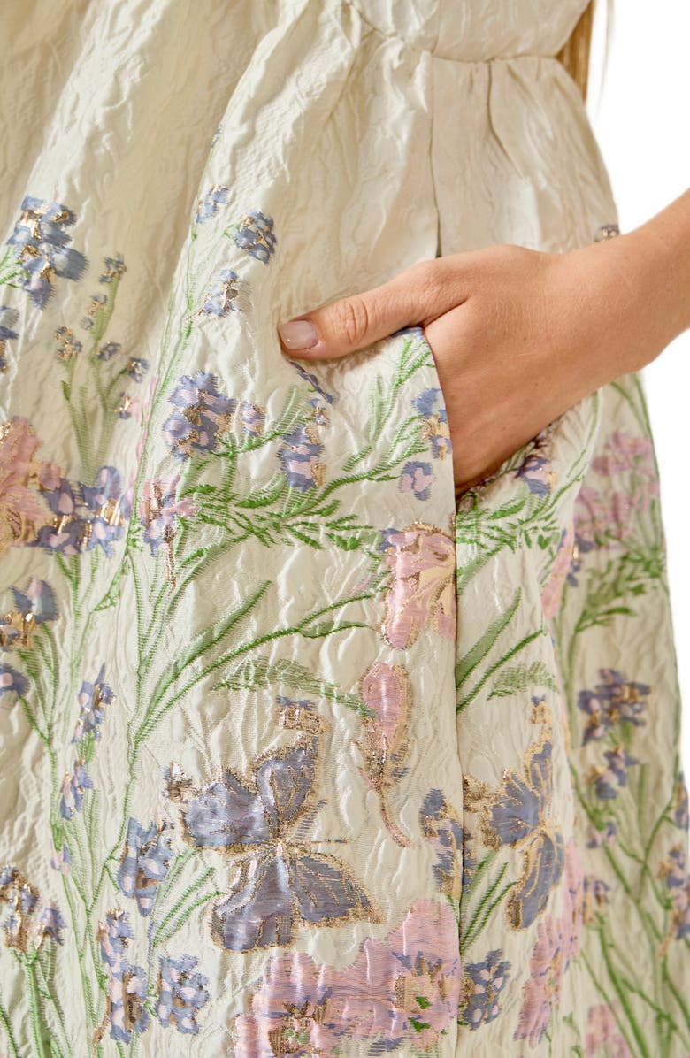 Endless Rose Metallic Floral Jacquard Minidress, Alternate, color, Cream Multi