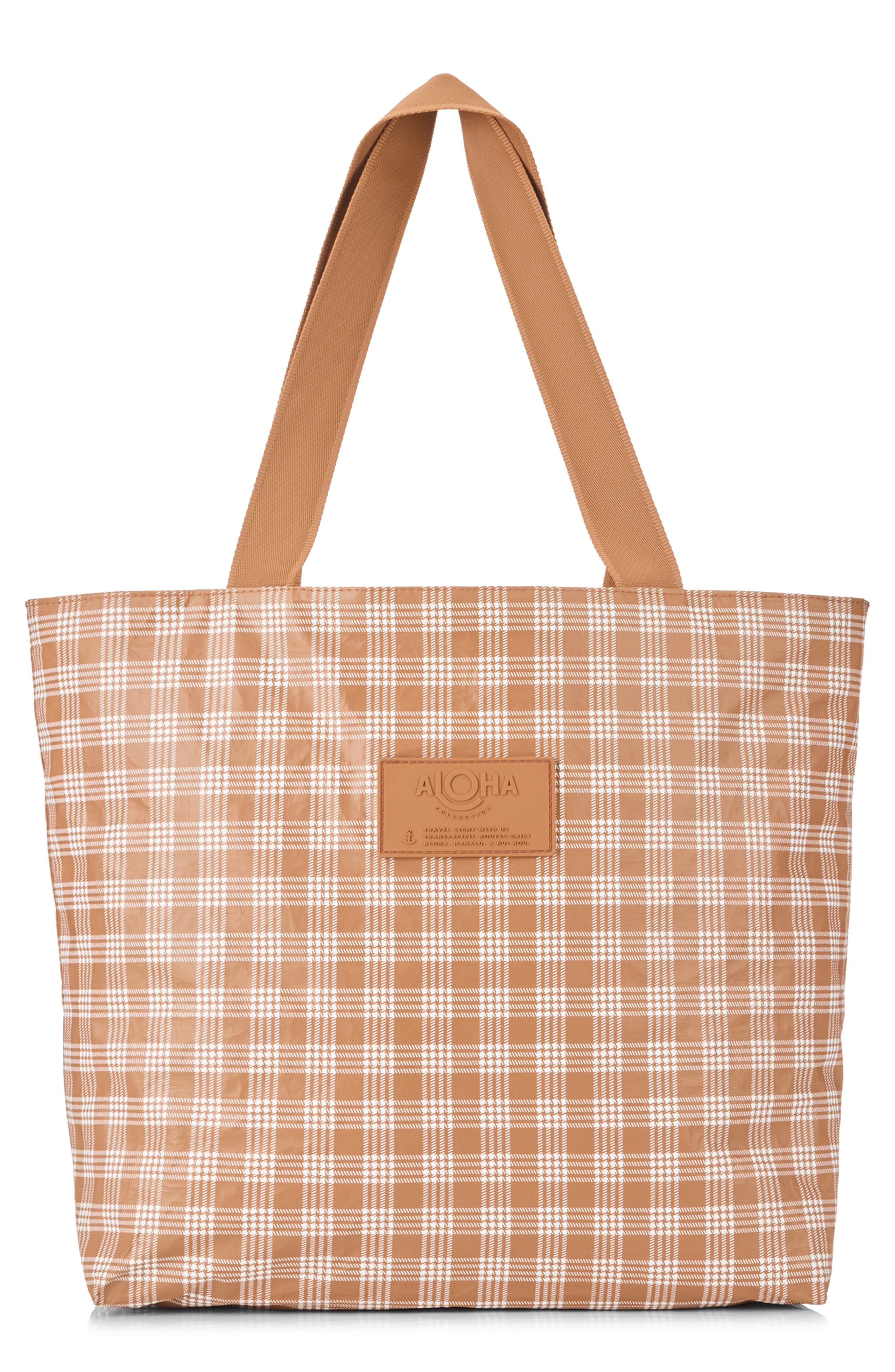Aloha Collection Day Tripper Palaka Water Resistant Tyvek<sup
®</sup
 Tote, Main, color, Toffee