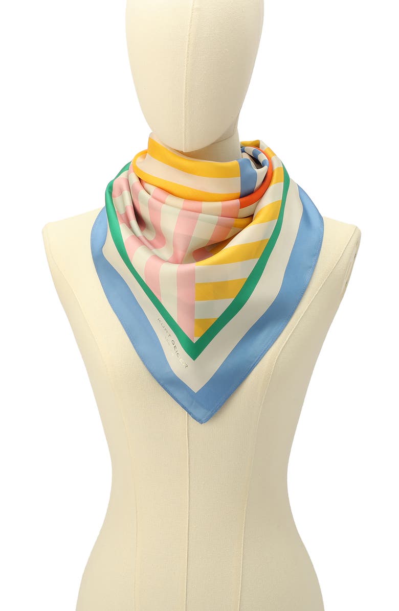 Kurt Geiger London Herringbone Mixed Strip Square Silk Scarf, Alternate, color, 