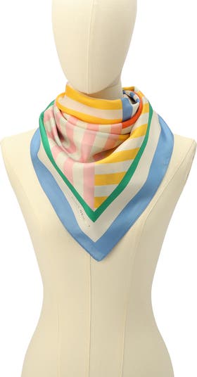 Herringbone Mixed Strip Square Silk Scarf