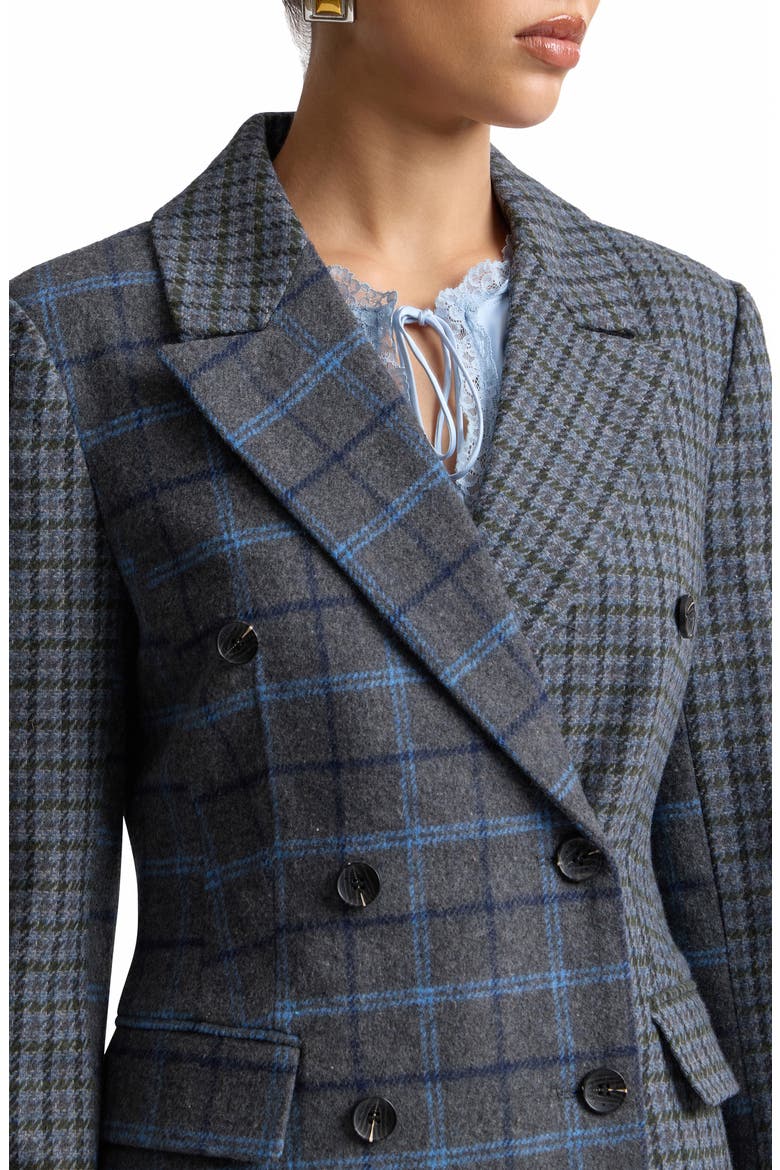 Plaid Double Breasted Blazer, Alternate, color, GREY PLAID MULTI