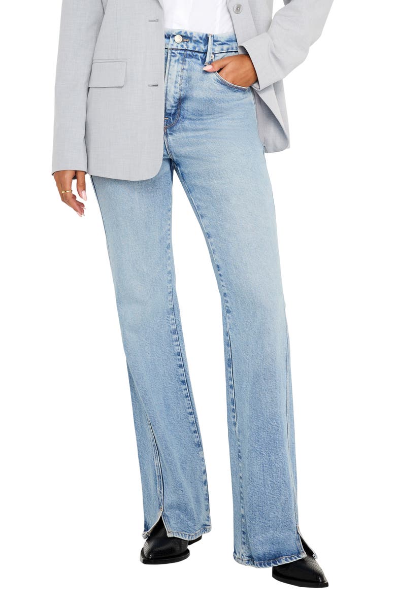 Good American Good Curve Front Slit Bootcut Jeans, Main, color, Indigo711