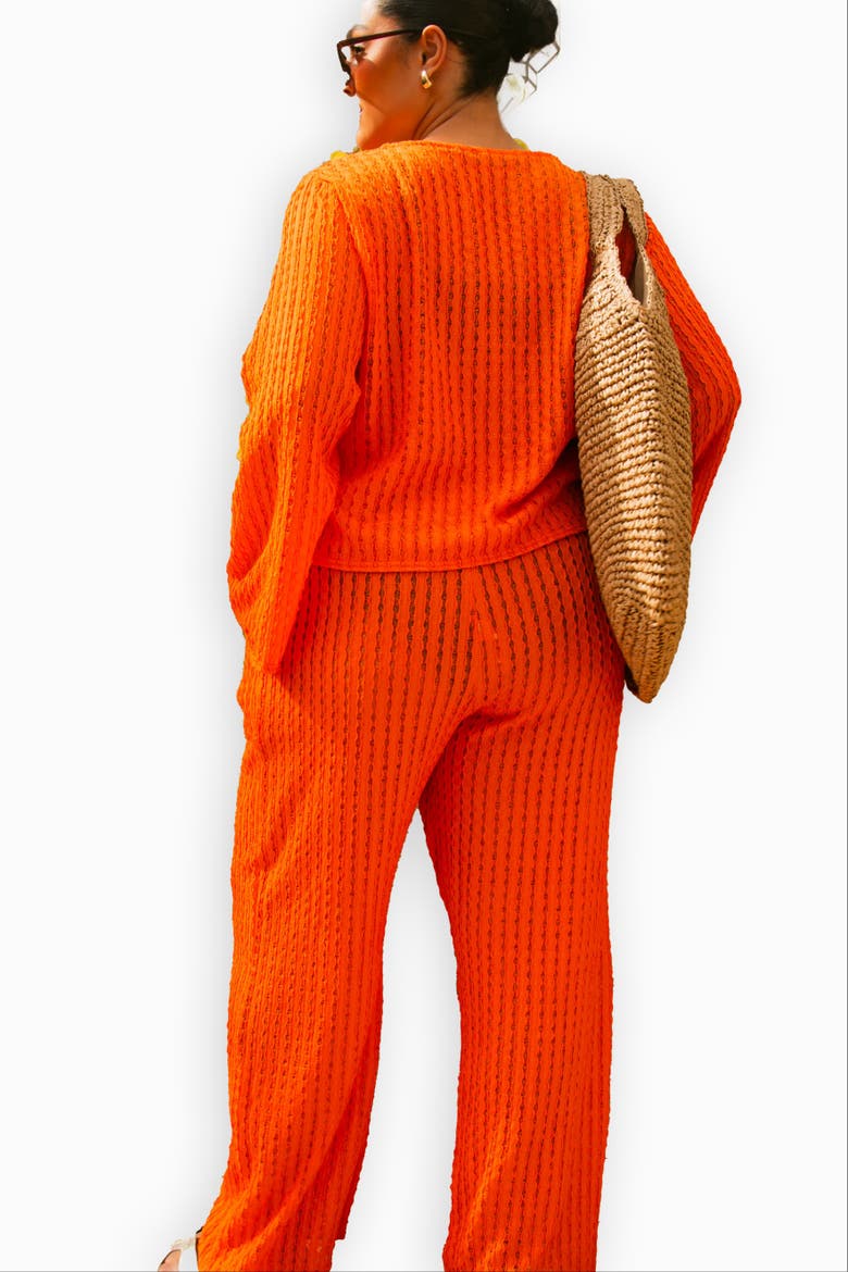 Curve Crochet Tie Front Flare Sleeve Top, Alternate, color, Orange