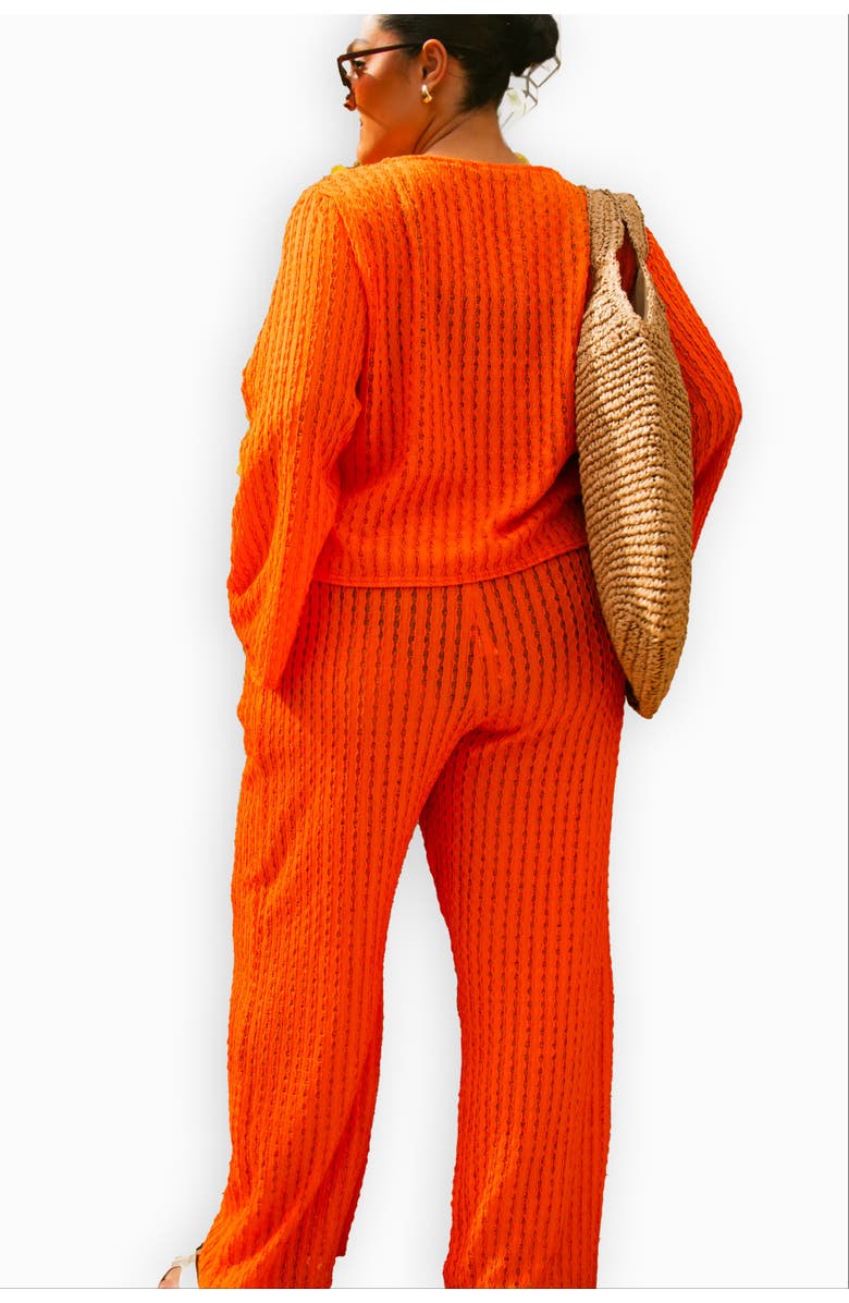 FASHION-SZN CURVE Curve Crochet Tie Front Flare Sleeve Top, Alternate, color, Orange