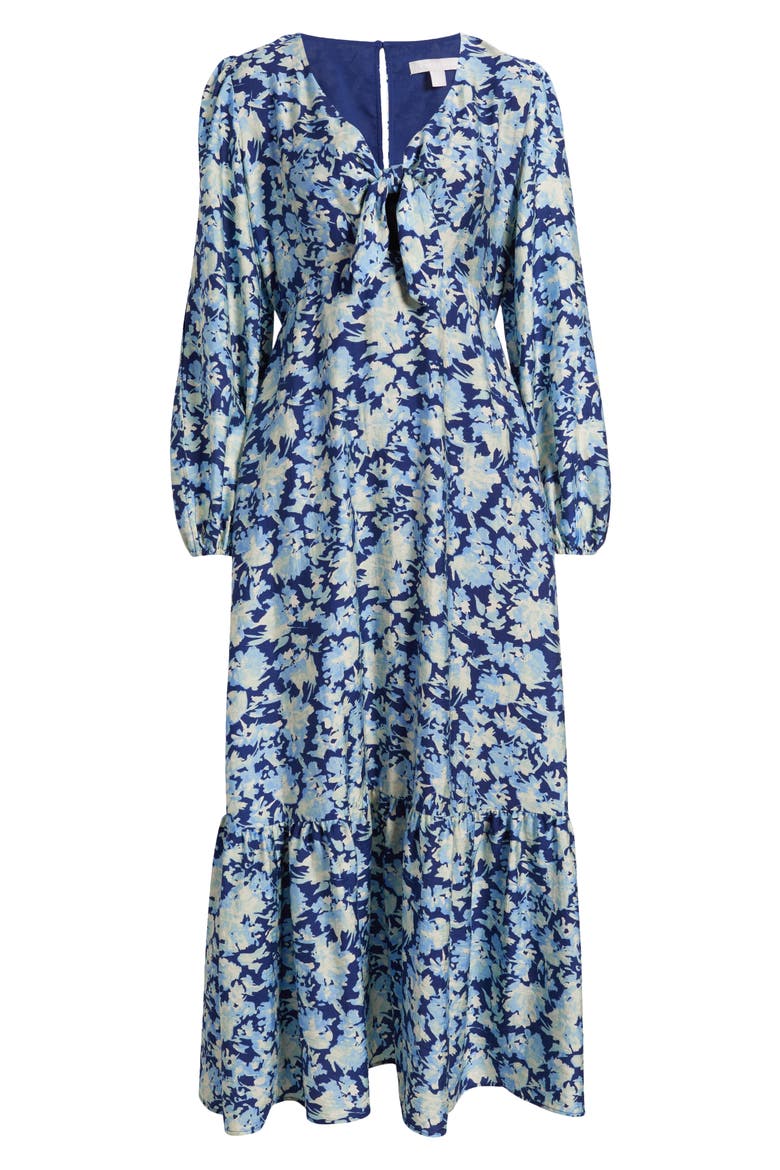 Floral Long Sleeve Tie Front Maxi Dress, Alternate, color, BLUE- GREEN BECCA FLORAL