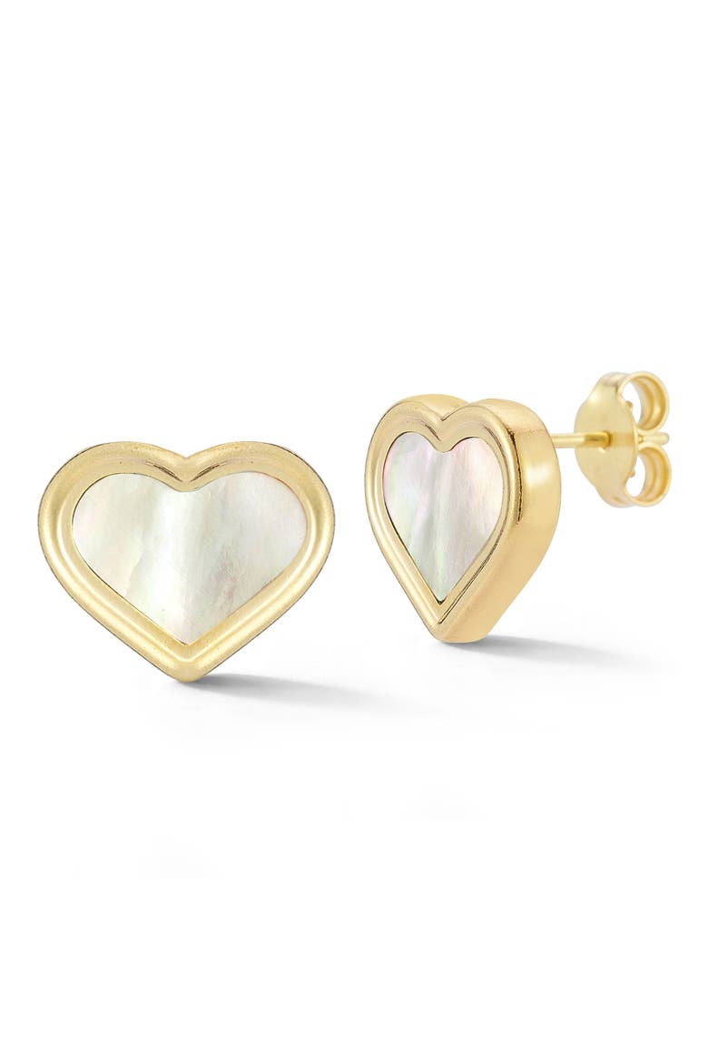 Mother-of-Pearl Heart Stud Earrings, Main, color, GOLD