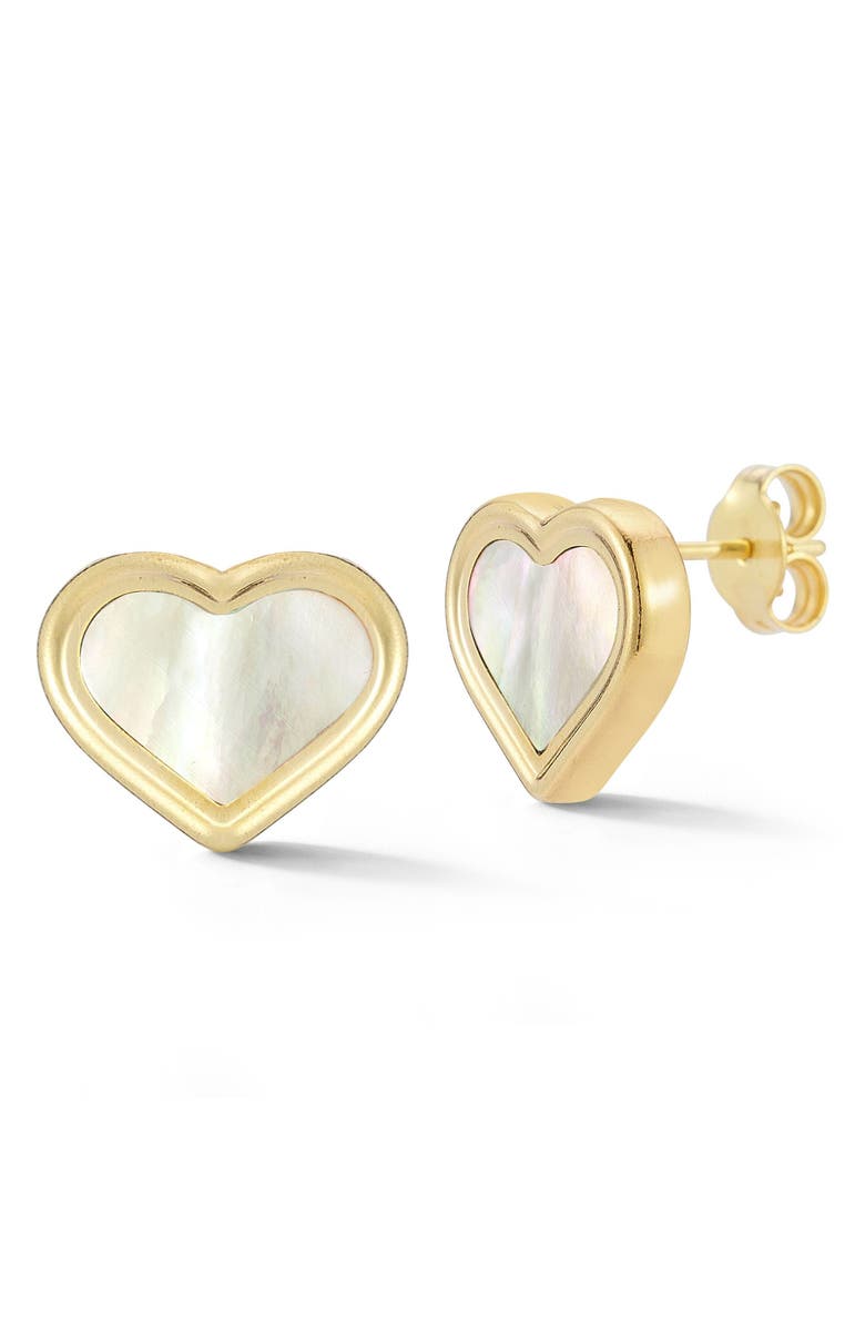Ember Fine Jewelry Mother-of-Pearl Heart Stud Earrings, Main, color, Gold