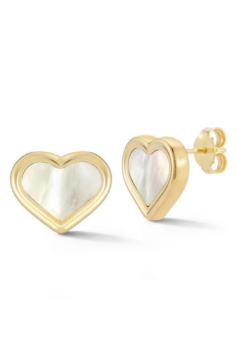 Mother-of-Pearl Heart Stud Earrings