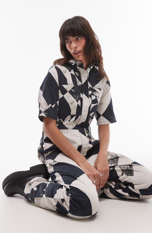 Shop Topshop Distressed Geo Print Cotton Jumpsuit In Black Multi