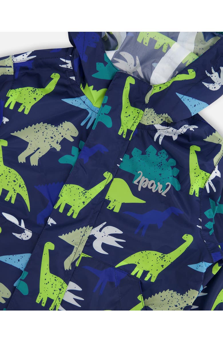 Deux par Deux Packable Dinosaur Windbreaker in Polyester, Alternate, color, Blue Dinosaur Print