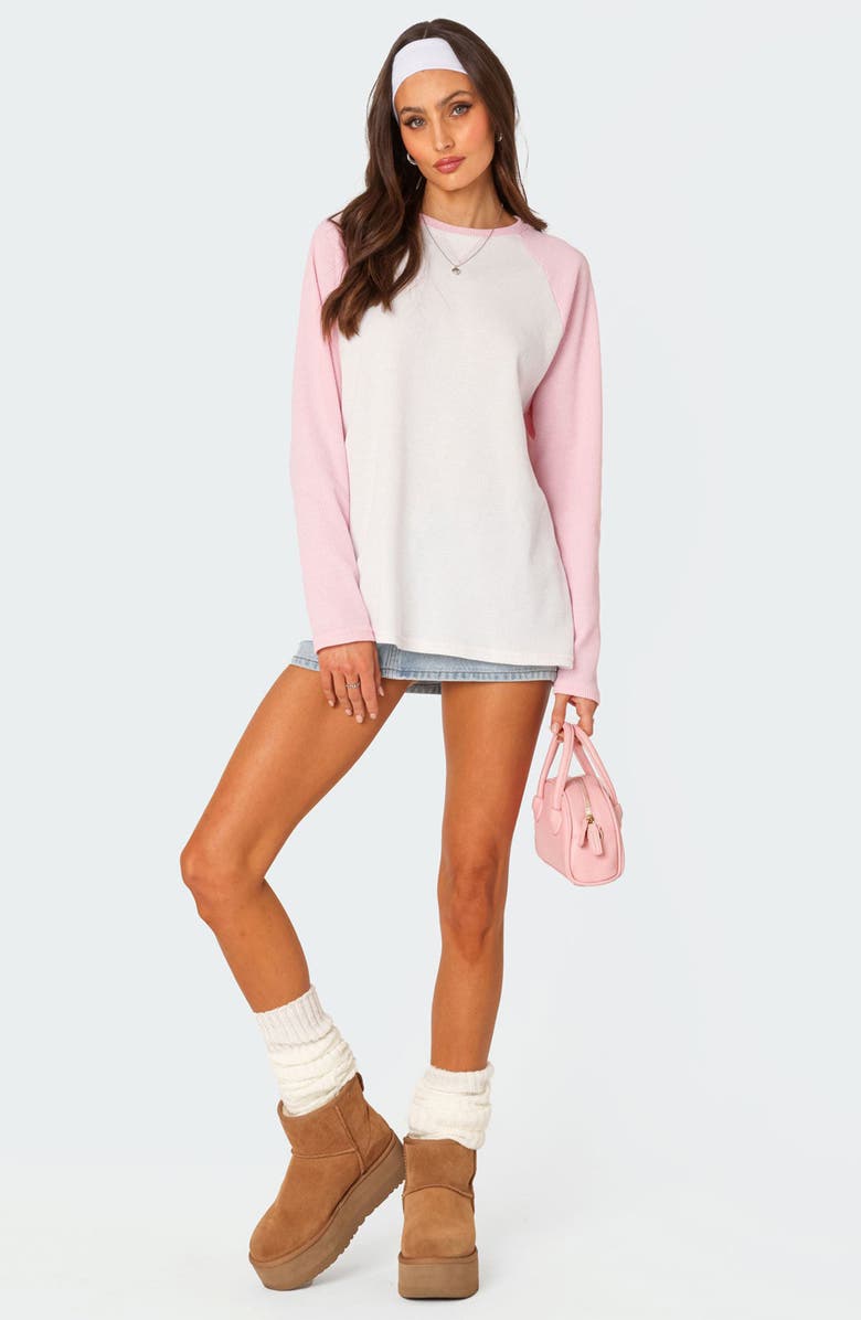 EDIKTED Me Time Oversize Waffle Knit Top, Alternate, color, Light-Pink