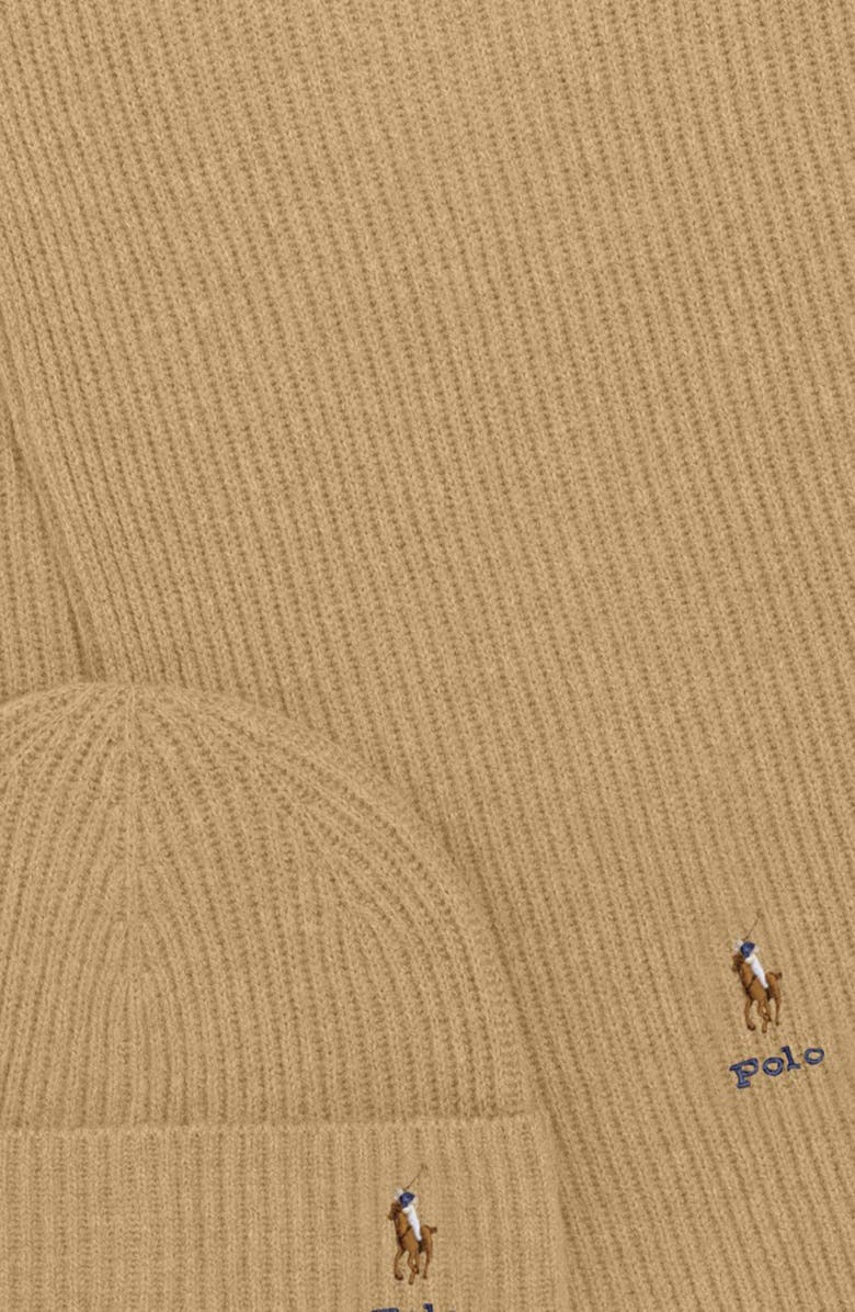 Polo Ralph Lauren Pony Merino Wool Hat & Scarf Set, Alternate, color, Classic Camel