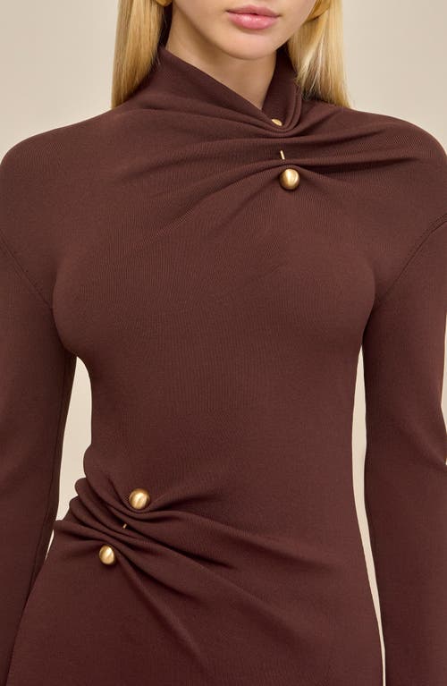 Cult Gaia Vera Ruched Mock Neck Long Sleeve Midi Dress In Burgundy