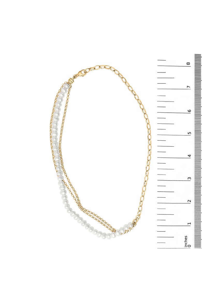 18K Yellow Gold Vermeil Cultured Pearl Strand Necklace with Rolo and Paperclip Chain, Alternate, color, Yellow Gold over Silver