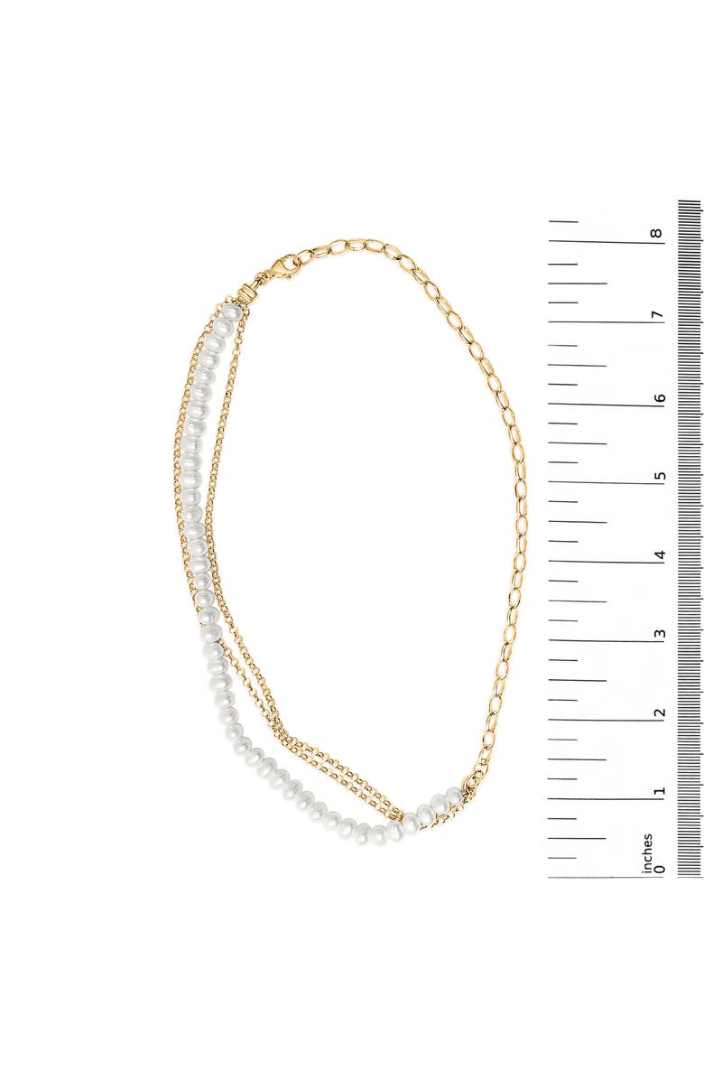 Haus of Brilliance 18K Yellow Gold Vermeil Cultured Pearl Strand Necklace with Rolo and Paperclip Chain, Alternate, color, Yellow Gold Over Silver